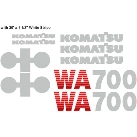 Aftermarket Komatsu Wheel Loader WA700 Decal Set with 30' x 1 12 White Stripe KOMWA700NWSDECALSET